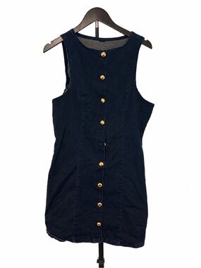 Poeselle XL Dark Wash Denim Gold Button Mini Dress